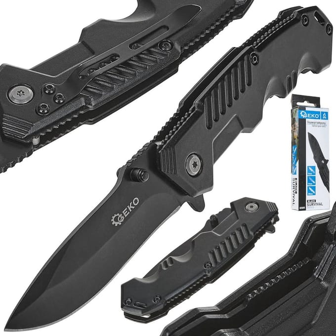 GEKO Tactisch zakmes - inklapbaar - drop point - 200 mm - zwart
