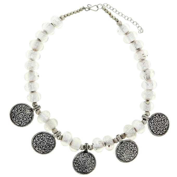 Behave - Witte ketting met glaskralen en hangers - Nikkelvrij - 44 cm