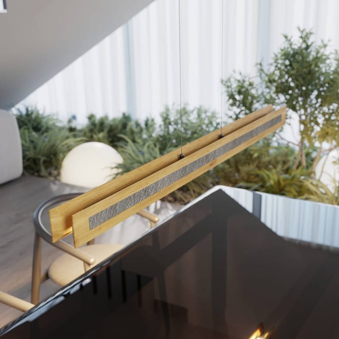 Elobra LED hanglamp Chile S, eiken/graniet, lengte 116 cm