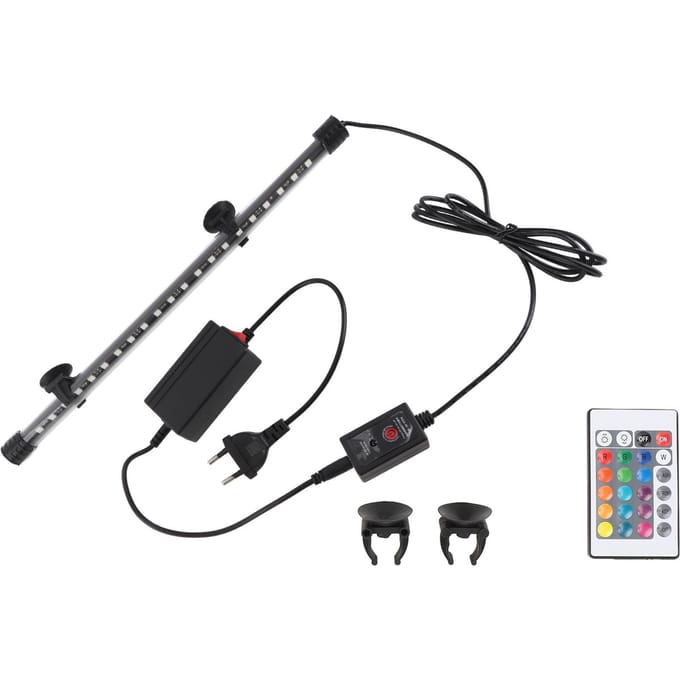 Lumière LED d'aquarium LED Haute Luminosité Modes Multiples Lumière Submersible pour Aquarium avec Télécommande EU Plug 38cm /15.0in black