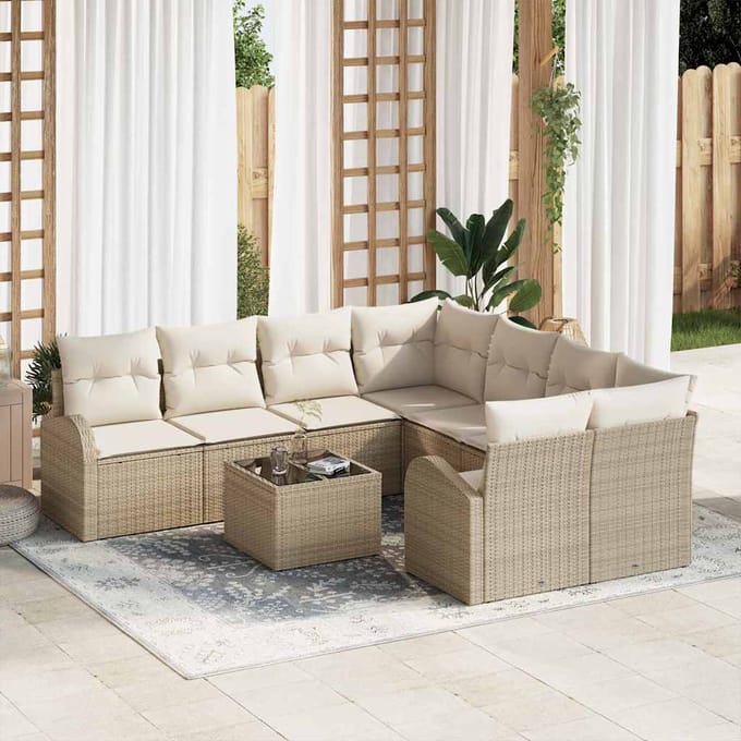 vidaXL - Tuinbank - Set - 9 - st - Beige - poly - rattan