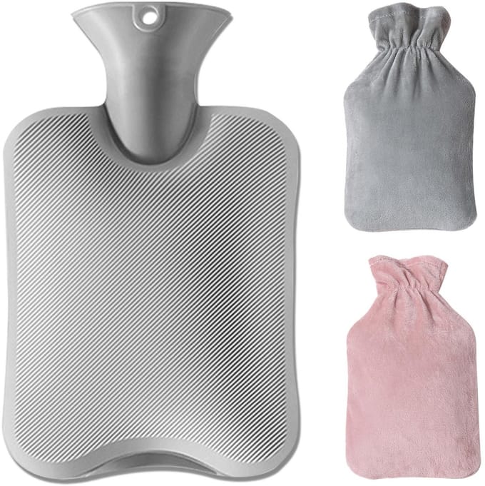 Dailygoods - Grijs/Roze warmwaterkruik, 1 liter, met 2 hoezen