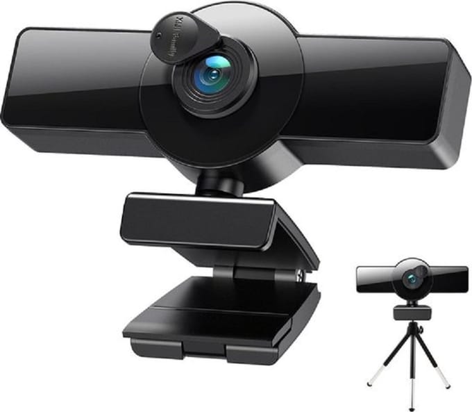 DrPhone CW8 - 2K Webcam – 1440P – Webcamera met Microfoon/Statief en Privacykap – Vaste focus - 75 Graden Kijkhoek - 5MP – Zwart