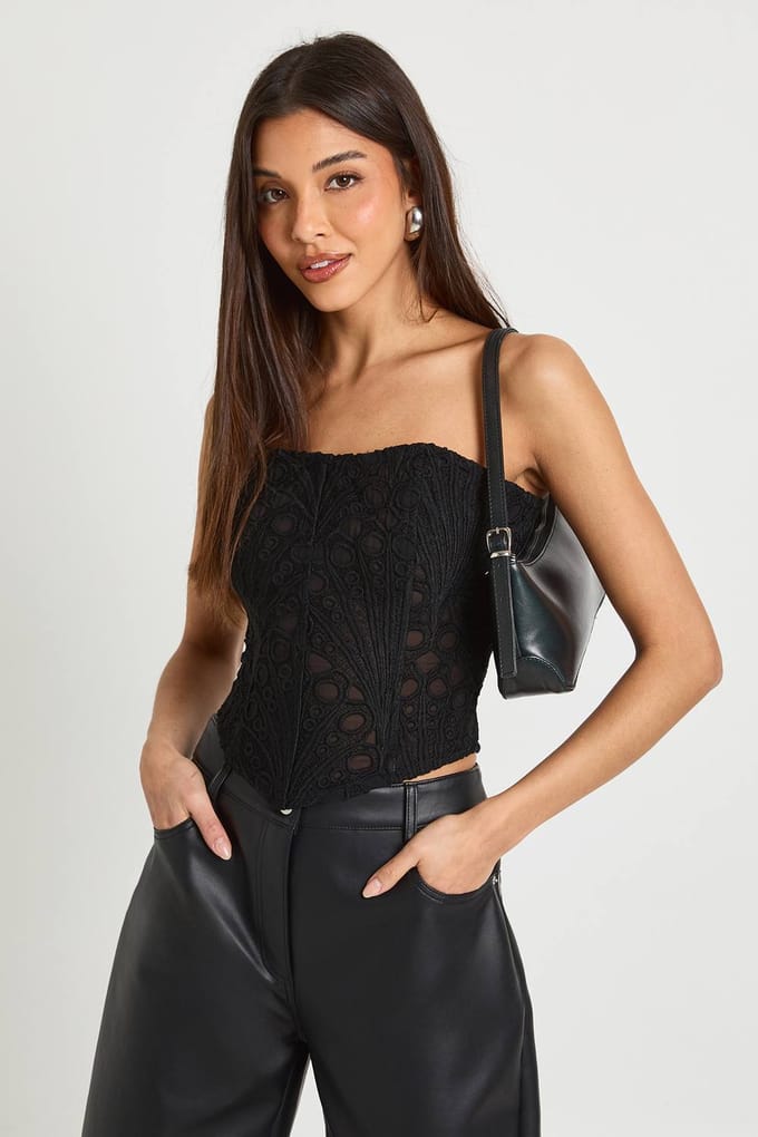 boohoo Dames Transparante Kant Bandeau Corset Top | Black | Maat: 6