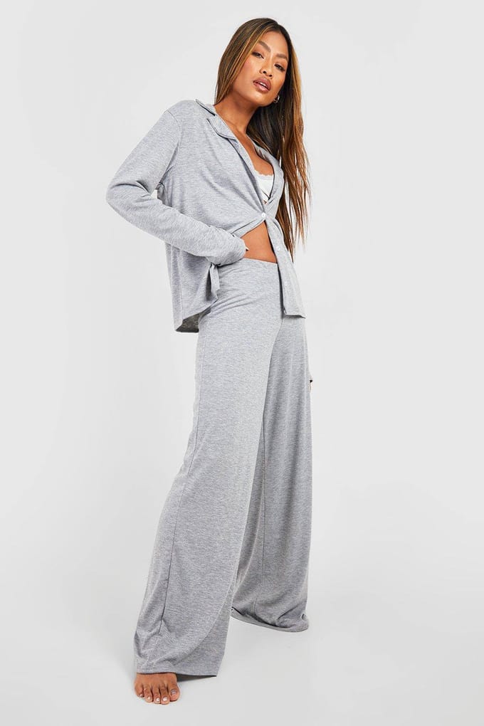 boohoo Dames Jersey Pyjamabroek met Wijde Pijpen | Grijze Mergel | Maat: 38