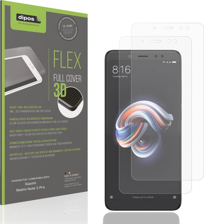dipos FLEX – 2x Matte Screenprotector geschikt voor Xiaomi Redmi Note 5 Pro | Volledige Schermbescherming | Case-Friendly