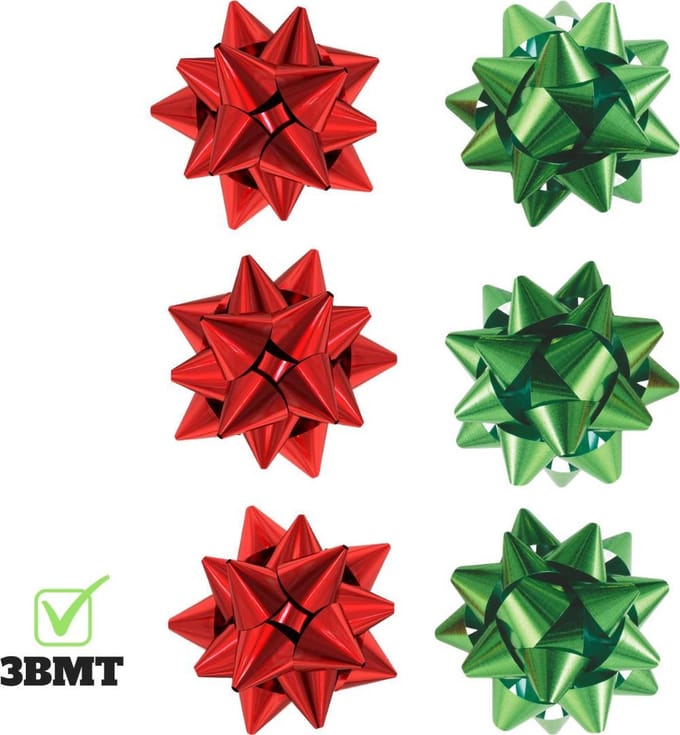 Set van 6 Cadeau Strikken – Rood & Groen – Kerstdecoratie – Zelfklevend – 7 cm – 3BMT®