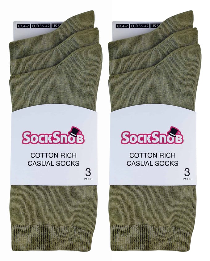 Set van 6 effen, casual katoenen damessokken - PL30 Kaki