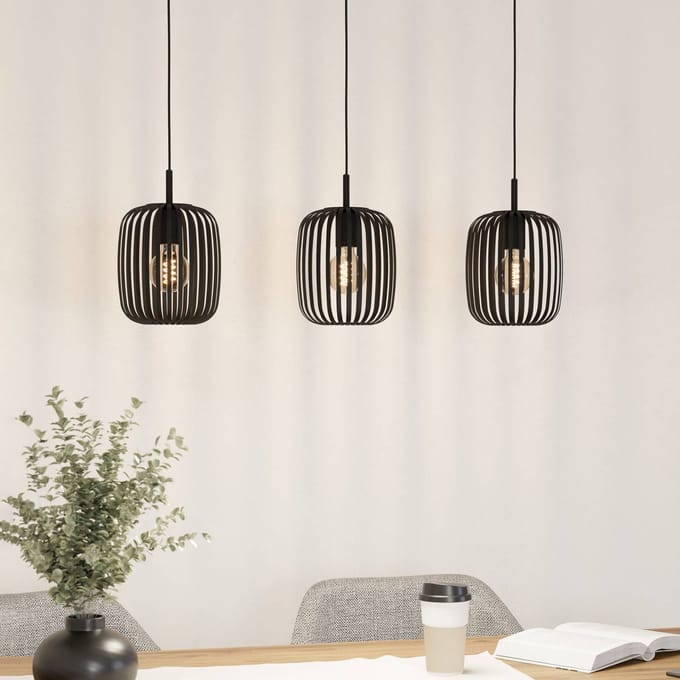 EGLO Hanglamp Romazzina, zwart, lengte 90 cm, 3-lamps, metaal