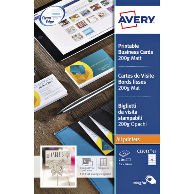 Visitekaartjes Avery 85x54mm 200gr wit 10 vel 10 kaarten per vel