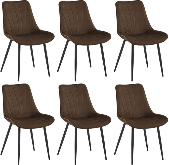 Colenis - Lesedi Eetkamerstoel - Set Van 6 - Bruin - Fluweel - Velvet - Industrieel