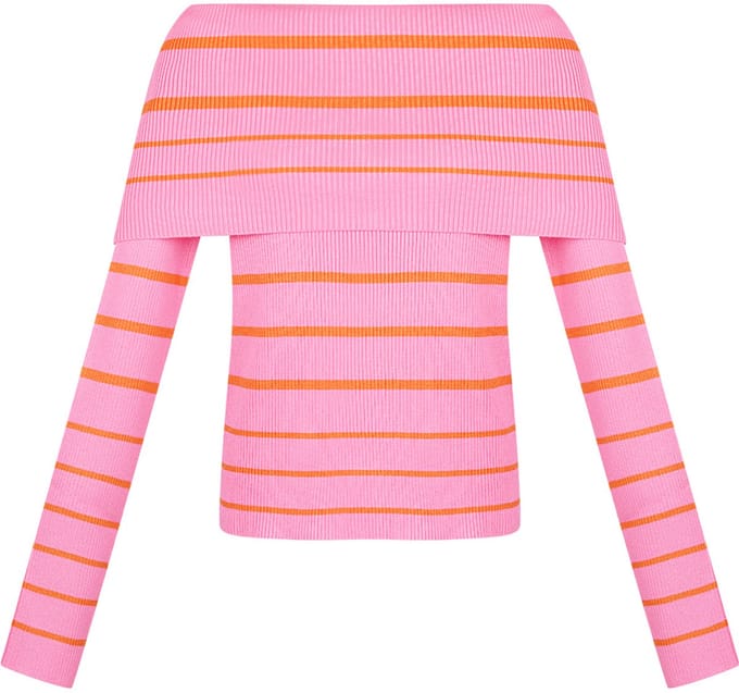 Elegante Viscose Gebreide Trui met Off-Shoulder Snit - Roze - Maat L/XL