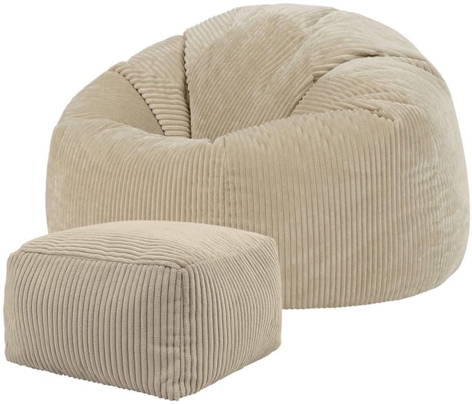 icon - Kingston Zitzak Fauteuil met Poef - Ribfluweel - Beige