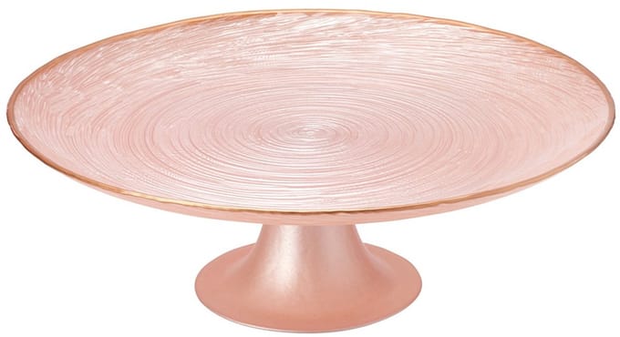 Support à gâteau en verre rose sur pied, 28 cm