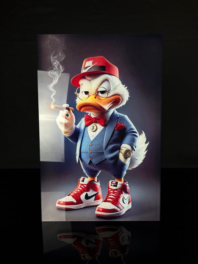 Smoky Donald Duck schilderij op plexiglas 50x80cm