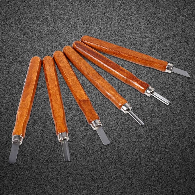Ensemble d'outils de sculpture sur bois Couteau Mini Ciseau Acier Avec Manche à Main pour Kit d'Artisanat DIY 6Pcs/Ensemble orange