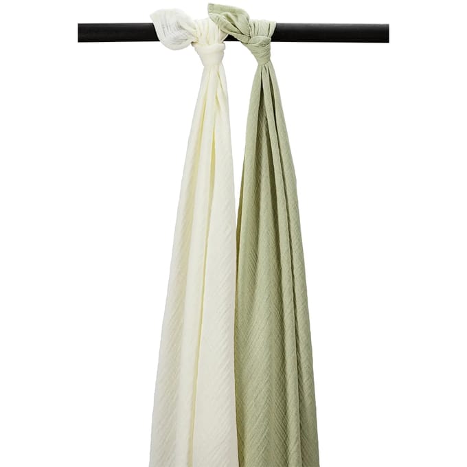 Meyco Baby Uni swaddle - 2-pack - pre-washed hydrofiel - natural/soft olive - 120x120cm