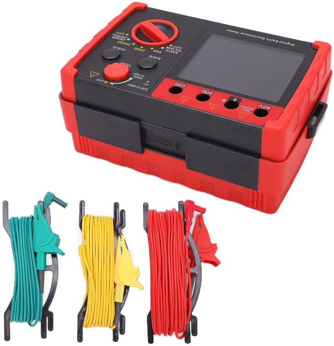 Digitale Aardemeter - Professionele Tester - Veiligheid Testen - Gegevens Opslag - 2000 Ohm Bereik - Zwart Grijs