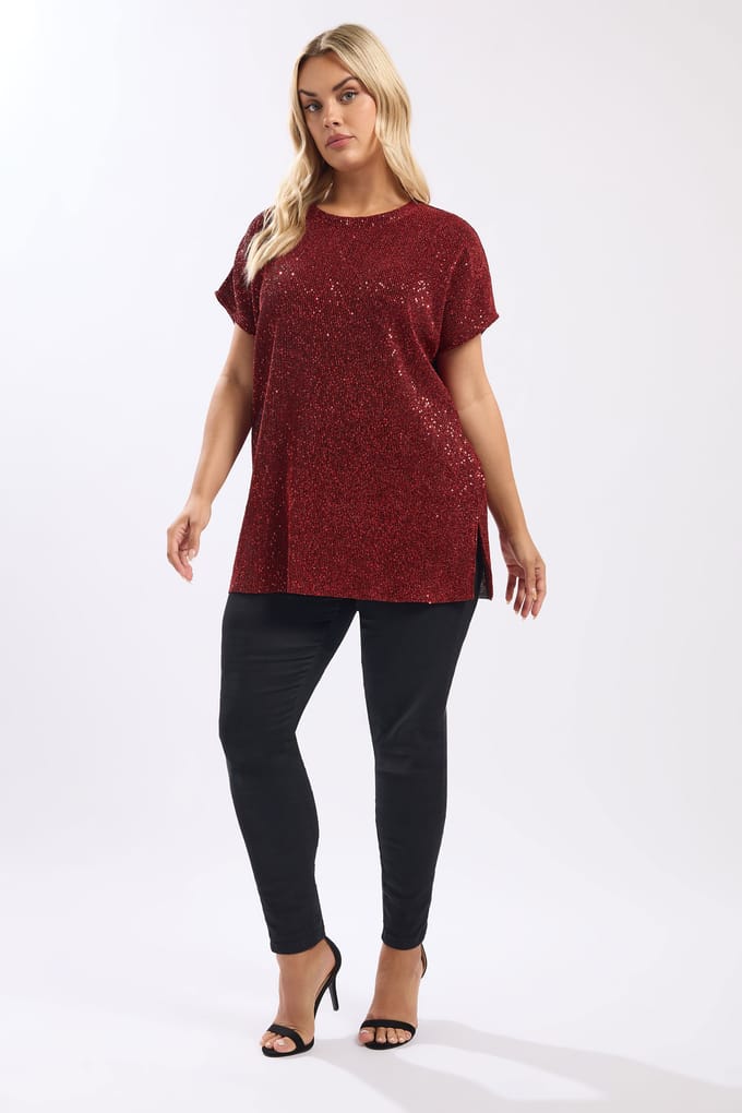 Yours Rood Tshirt Met Pailletten En Aangeknipte Mouwen Size 42