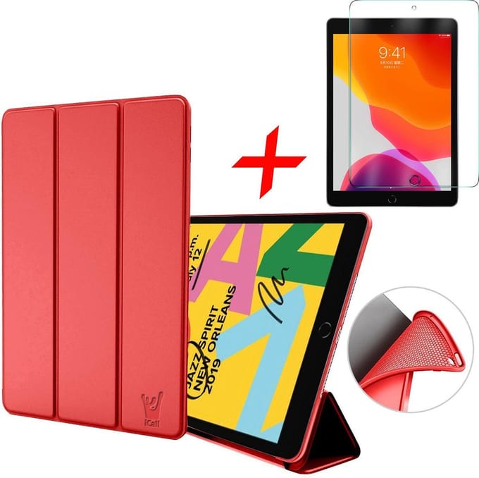 Hoesje geschikt voor iPad 2020 / 2019 10.2 en Screenprotector - Trifold Tablet Case Rood