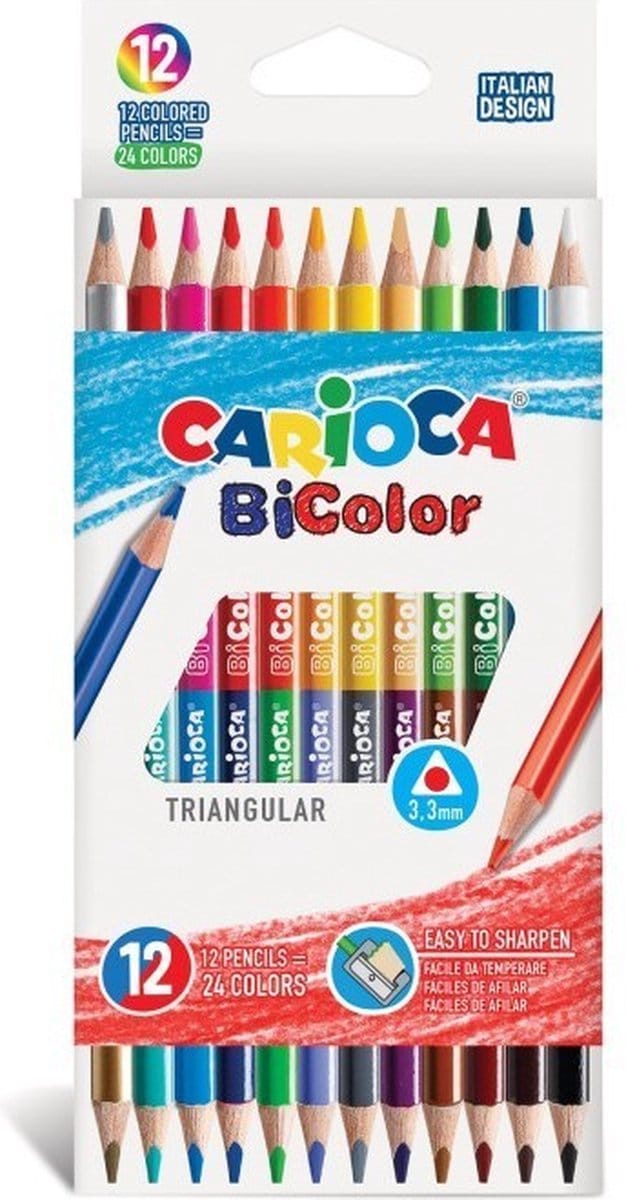 Carioca - BiColor Driehoekige Kleurpotloden - 12 Stuks = 24 Kleuren