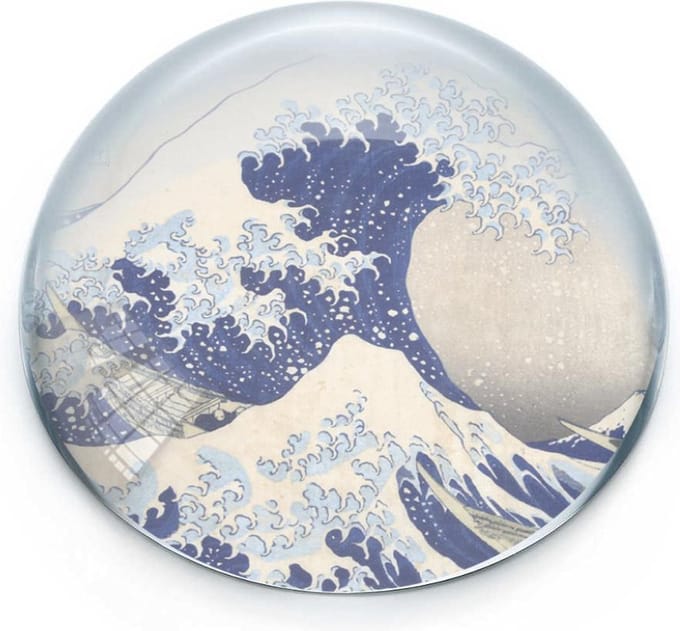 Glazen Bolle Presse Papier, Hokusai, De Grote Golf