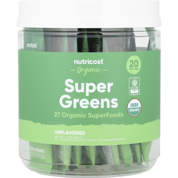 Nutricost, Organic Super Greens, Unflavored, 20 Stick Packs, 10 g (0.36 oz) Each