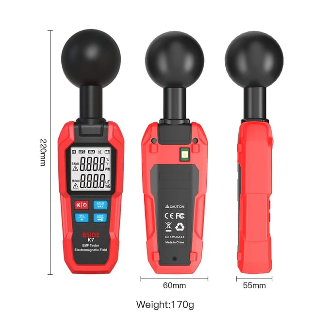 BSIDE Multifunctionele elektrische veld magnetische velddetector K7 draagbare elektromagnetische rood zwarte kleur