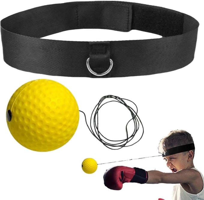 Boksbal Hoofdband - Reactie bal - Coördinatie Trainen - Draagbaar en Flexibel - 8 cm - Geel