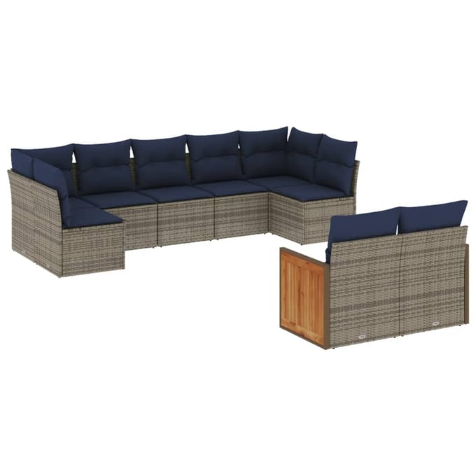 vidaXL - 9-delige - tuinbankset - met - kussens, - grijs - polyrotan