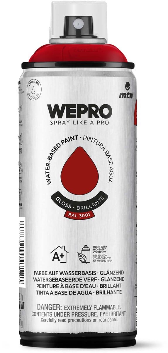 Spuitbus Ral 3001 Rood Glans MTN WEPRO WATER-BASED PAINT 400ML