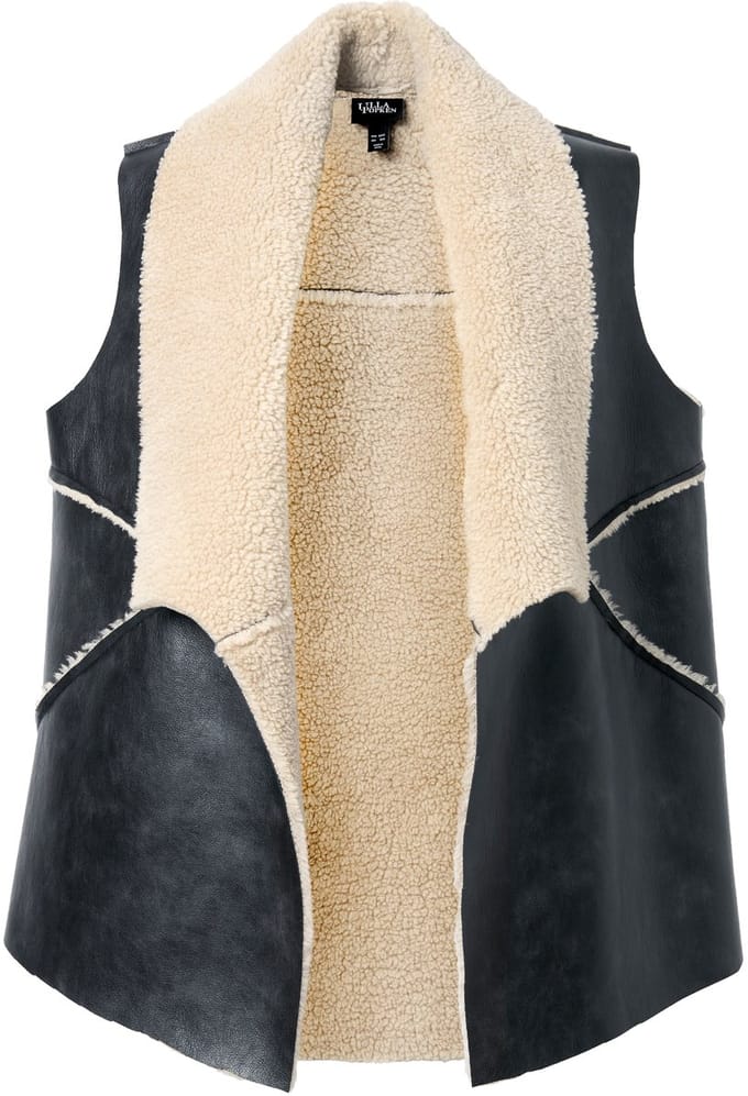 Ulla Popken - Dames - Bodywarmer imitatieleer teddyvoering spaghettikraag - Zwart - Maat 58+