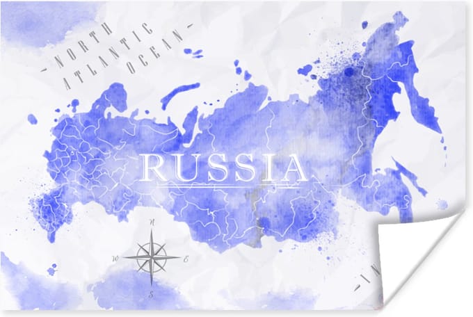 Wanddecoratie - Wereldkaart - Rusland - Abstract - 90x60 cm - Poster
