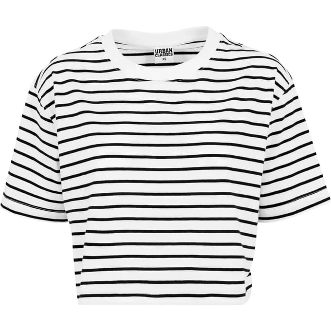 Urban Classics - Striped Oversized Crop top - S - Wit/Zwart