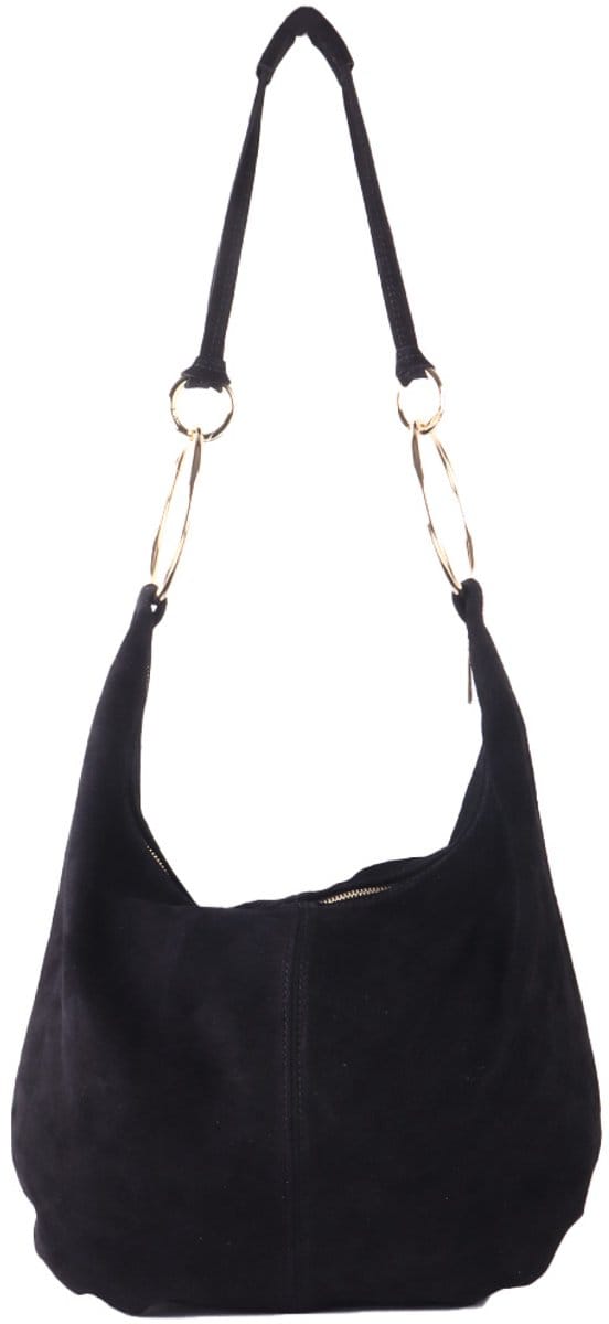 Giuliano lederen schoudertas Lani - Suede - Made in Italy - Zwart