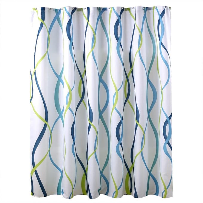 Rideau de douche de bain à rayures en polyester avec peinture de vagues Imperméable Rideau de salle de bain (S) white