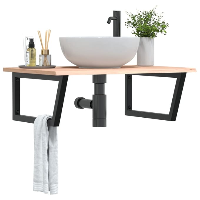 vidaXL - Badkamer - wandschap - staal - en - massief - eikenhout