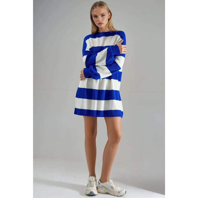 Gestreepte Mini-jurk met Ronde Hals