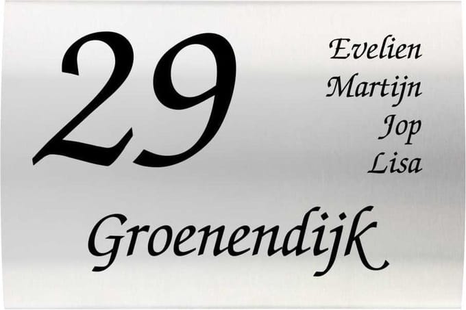 RVS naambord gebogen 25 x 15 cm