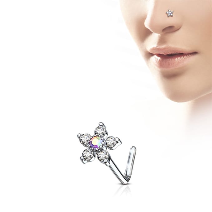 Neuspiercing L-bend flower 6top 0.8x6x6 - wit/multi kleur - LMPiercings