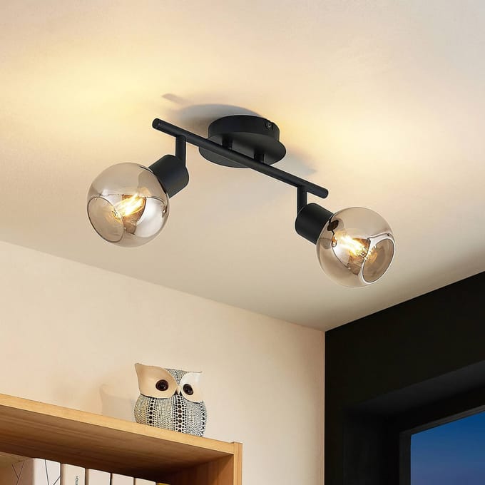 Lindby - buitenspot - 2lichts - Staal, rookglas - H: 21 cm - E14 - zwart, smoke