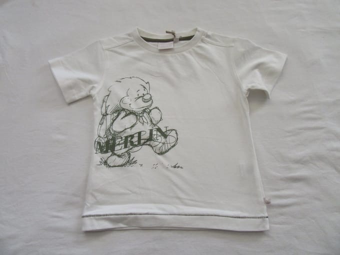 noukie's , jongens , t-shirt korte mouw , creme met groen merlin , 3 jaar 98