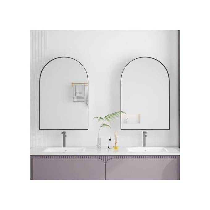 Meuble de salle de bain - MUVOE - Armoire murale - Miroir incurvé - Noir - Design contemporain noir