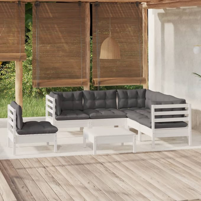 vidaXL - 6-delige - Loungeset - met - kussens - grenenhout - wit