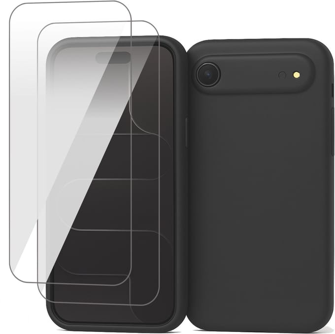 Hoesje geschikt voor iPhone 17 Air - 2x Screenprotector Glas - Mat Back Case Zwart