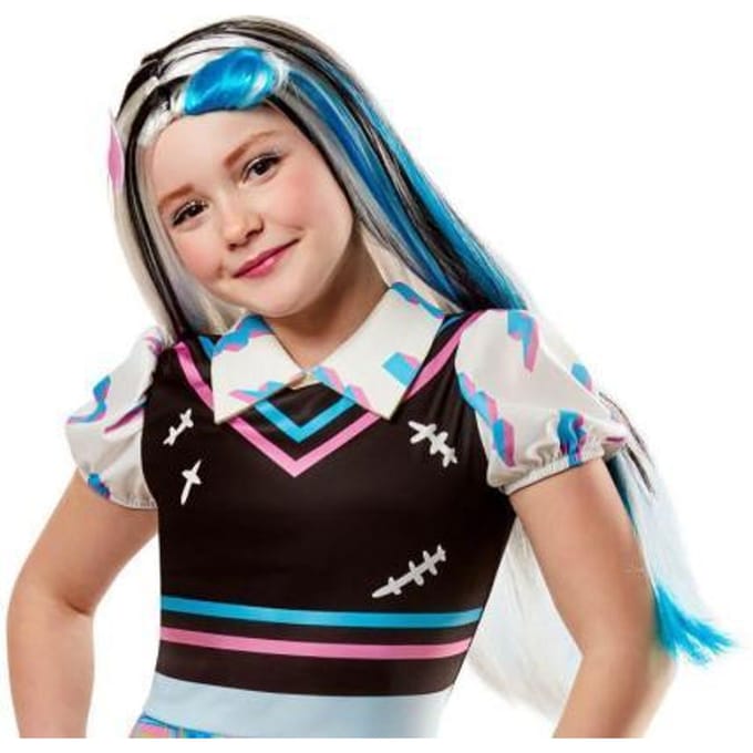 Rubies - Monster High Frankie Stein Pruik Kind - Zwart / Wit - One Size - Halloween - Verkleedkleding