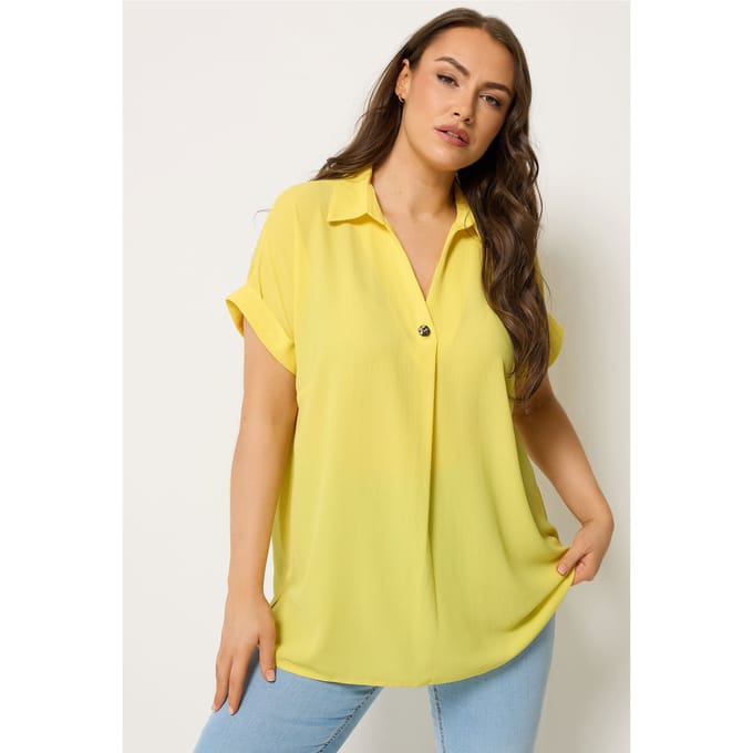 Yours Gele Blouse Met Knoopsluiting En Halve Sluiting Size 46