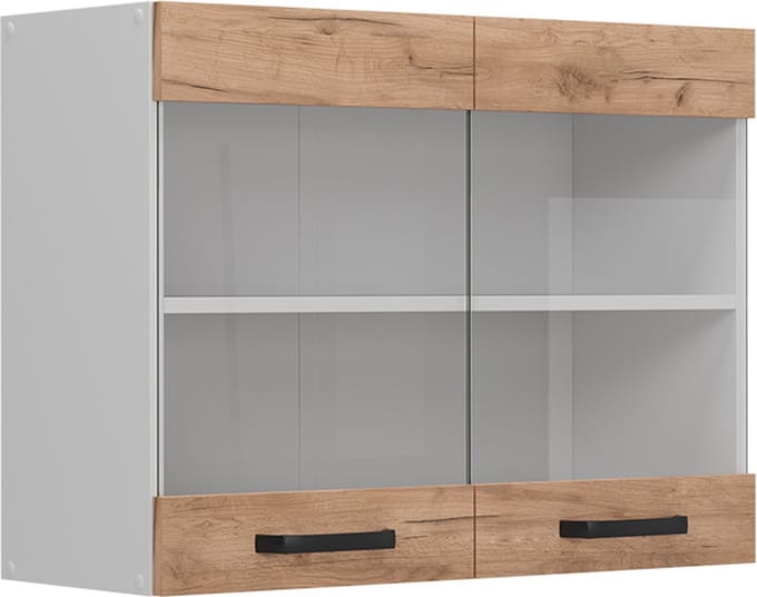 Vicco R-Line Glazen keukenkast – 80 cm Krachtige eik goud