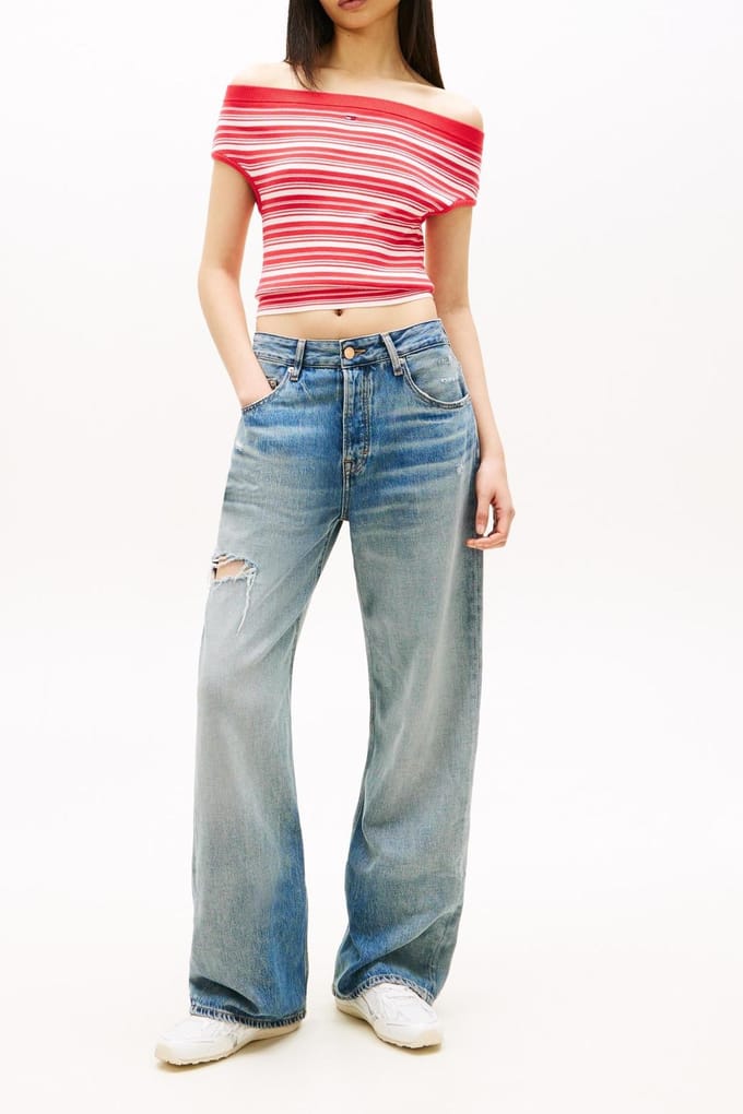 Tommy Hilfiger Off Shoulder Straight Red Alert Größe: M | Hemden Outlet | Damen | Rot