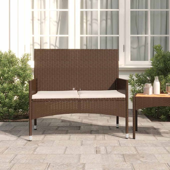 vidaXL - Tuinbank - 2-zits - met - kussens - poly - rattan - bruin